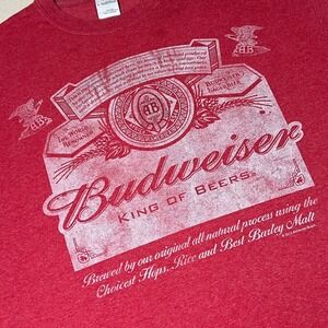 Budweiser King Of Beers Red Graphic Print Gildan T-Shirt Adult‎ Large